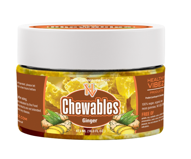 Ginger Chewables - Organic Sea Moss (Gummies) - Vegan Sea Moss Supplement - 60 Pcs Dietary Supplement - Superfood Seamoss Gummy - healthyvibezshop