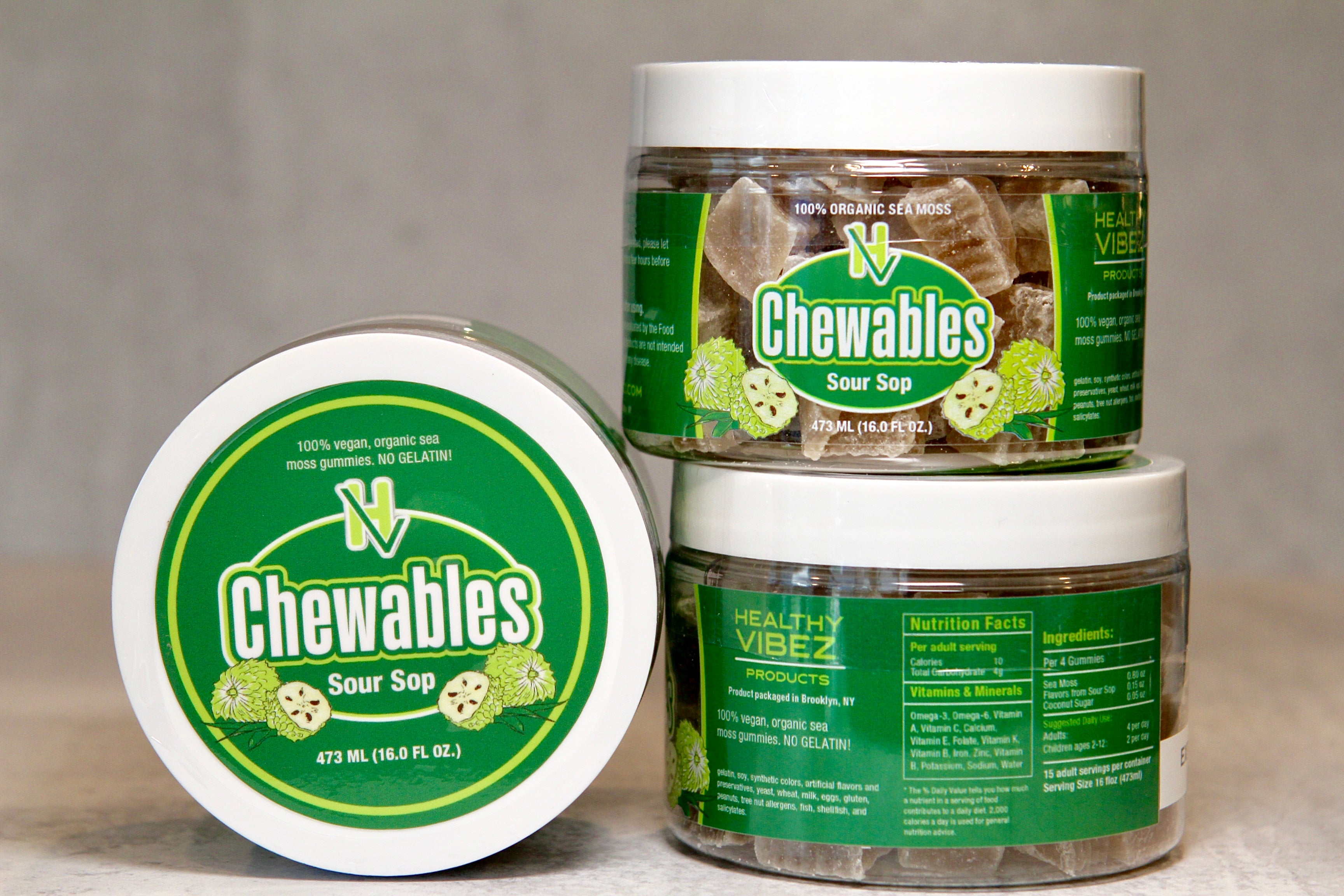 SourSop Chewables - Organic Sea Moss (Gummies) - Vegan Sea Moss Supplement - 60 Pcs Dietary Supplement - Superfood Seamoss Gummy - healthyvibezshop